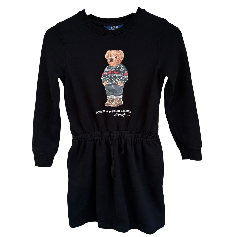 Polo Ralph Lauren Kids Polo Bear Sweatshirt Dress Black Long Sleeve M 8-10